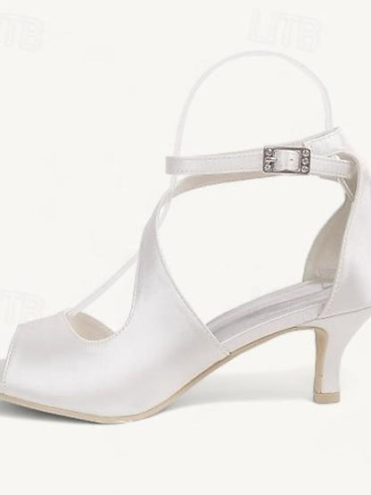 Bridal Shoes Kitten Heel Open Women's Buckle Wedding FashionChic