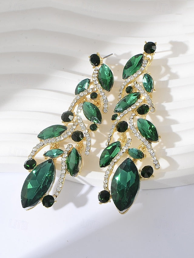 Leaf Earrings Crystal Women's Gold Design Elegant - FashionChic