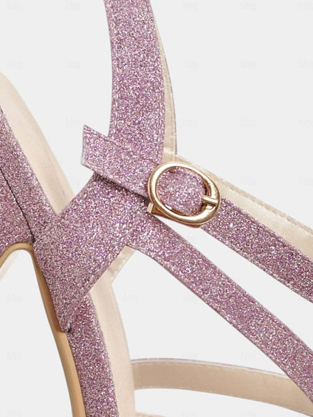 Strap Ankle Heel Women's Platform Sandals with Glitter High FashionChic