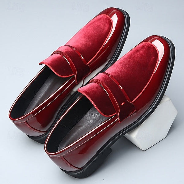 Sleek Leather Men's Velvet Design Faux Red – with Loafers FashionChic