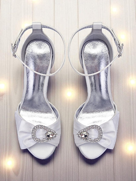 with Sandals Heel Purple Satin Women's Rhinestone High FashionChic