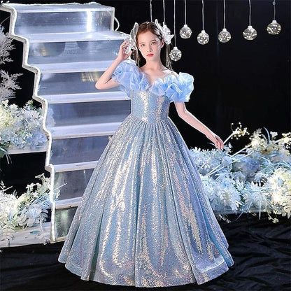 Kids Party Solid Sleeveless Color Girls' Dress Performance FashionChic