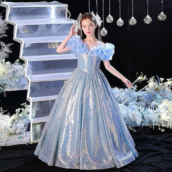 Kids Party Solid Sleeveless Color Girls' Dress Performance FashionChic