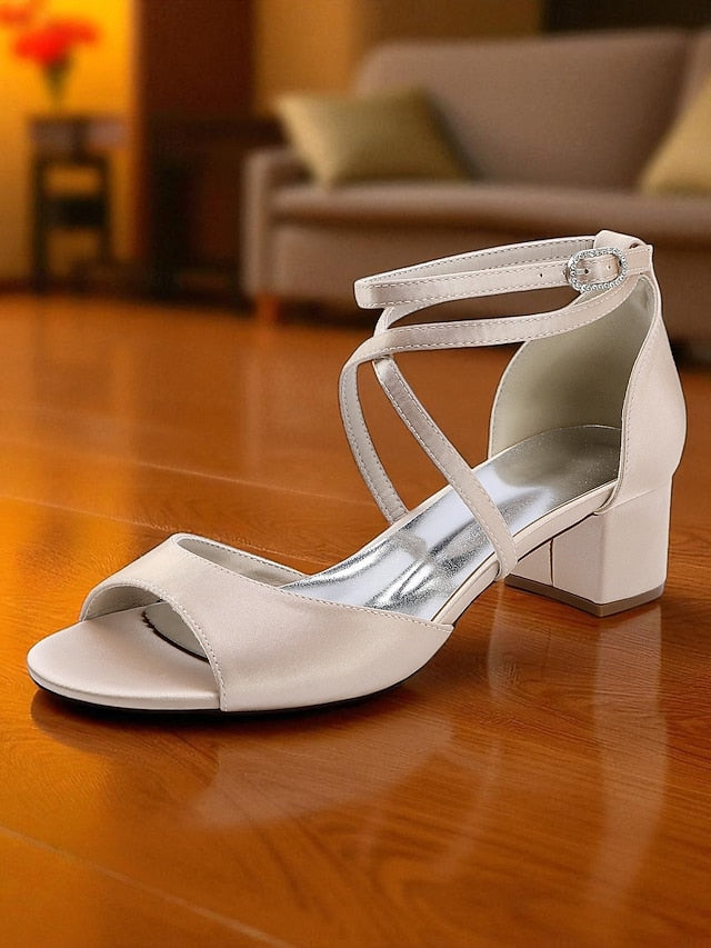 Sandals - Block with Ankle Heel Satin Elegant Strap Women's FashionChic