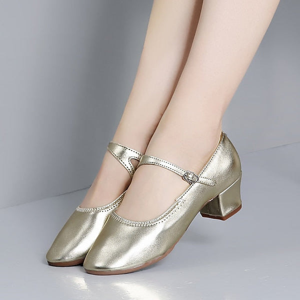 Dance Jane Low Women's Gold Mary with Shoes Heel Buckle FashionChic