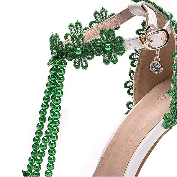 Wedding Bridal Heel Pointed Shoes Women's Lace High FashionChic