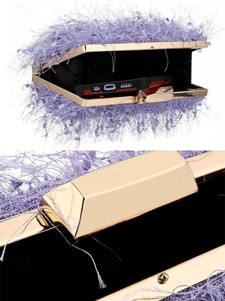 Chain Women's Evening Strap Feathered with Chic Clutch FashionChic