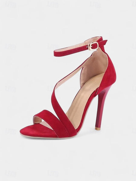 Suede - Open-Toe Women's Strappy Sandals High Stiletto Red FashionChic