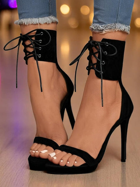 Ankle Lace-Up Sandals High Heel Sexy Women's Strap - Black FashionChic