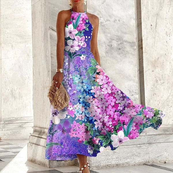 Women's Midi Dress Floral Dress Halter Neck Dress Print FashionChic