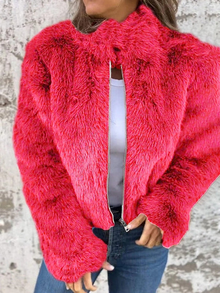 Warm Fur Zipper Coat Faux Casual Breathable Women's Plain FashionChic