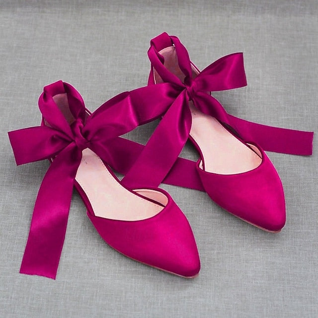 Women's Ribbon Comfortable Satin – Flats Tie Ballet FashionChic