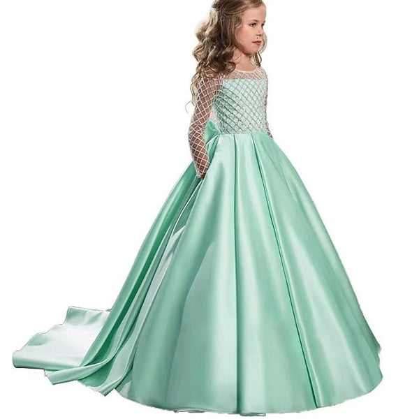 Solid Flower Long Party Girl Color Girls' Kids Dress FashionChic