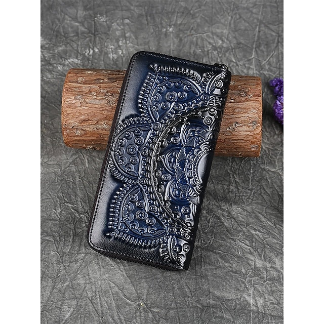 Handmade with elegant mandala leather wallet continental pattern FashionChic