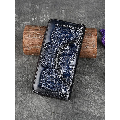 Handmade with elegant mandala leather wallet continental pattern FashionChic