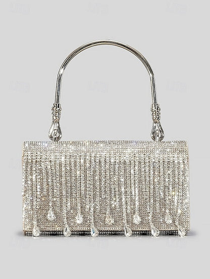 Evening Elegant with Silver Handbag Crystal Chain Women's FashionChic
