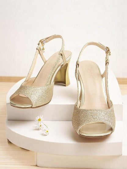 - Slingback Heels Gold Women's Sparkly Open-Toe Glitter FashionChic