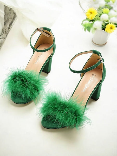 – Wedding Block Women Feather-Embellished for Sandals Heel FashionChic