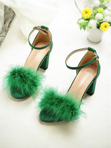 – Wedding Block Women Feather-Embellished for Sandals Heel FashionChic
