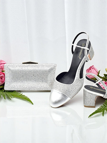 Matching Set Sandals Heel Women's - Gold and Clutch Block FashionChic