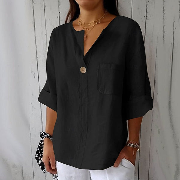 Women's Cotton Linen Blouse Solid Color Elegant Stylish FashionChic