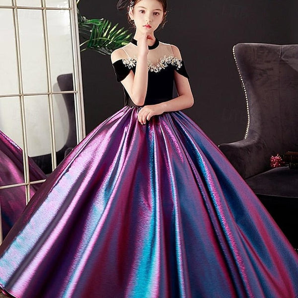 Party Sleeve Dress Color Solid Short Girls' Kids FashionChic