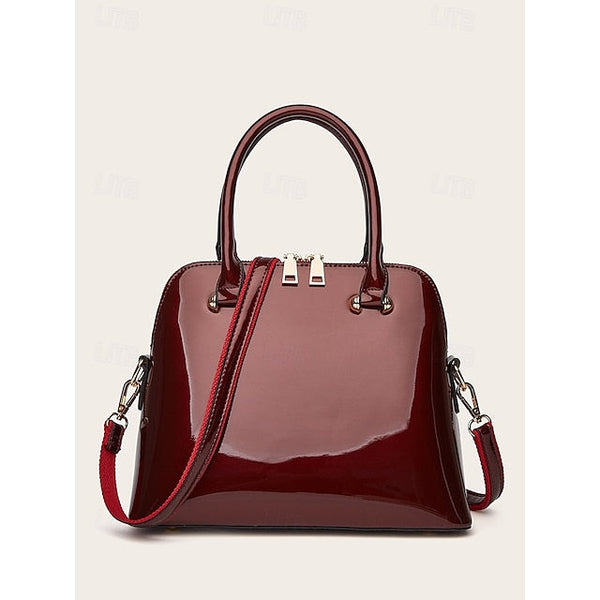 Women's Elegant Patent Shiny Tote Green Leather - Bag FashionChic