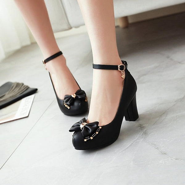 Girls' – Toe White Pumps Block Dress Shoes Heel Round FashionChic