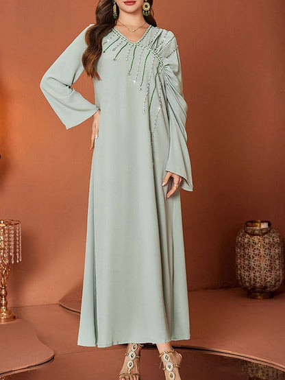 V Elegant of Bride A-Line Floor the Mother Length Neck Dress FashionChic