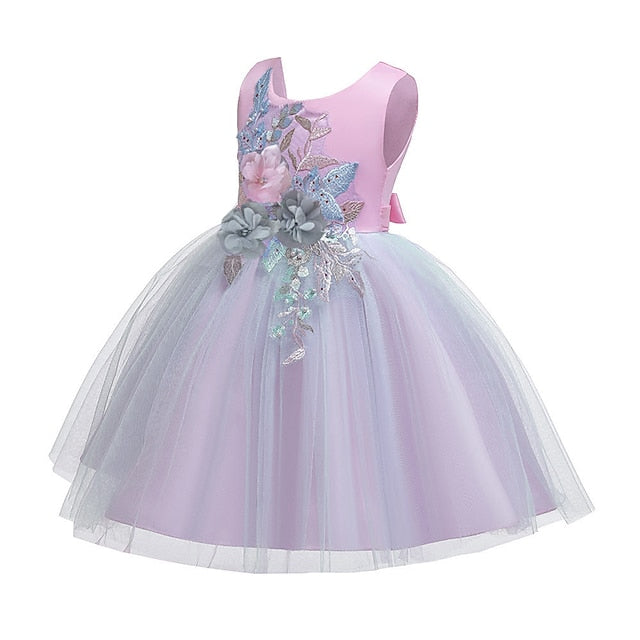 Party Girls' Purple Blue Kids Blushing Lace Dress Floral FashionChic