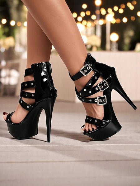 Women's with Platform Straps High White Heels Buckled and FashionChic