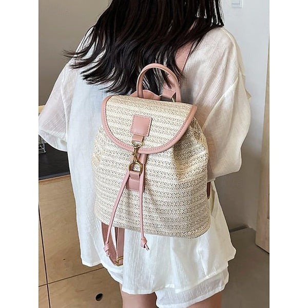 Straw Rattan Women with Bag Woven – Boho for Backpack Travel FashionChic