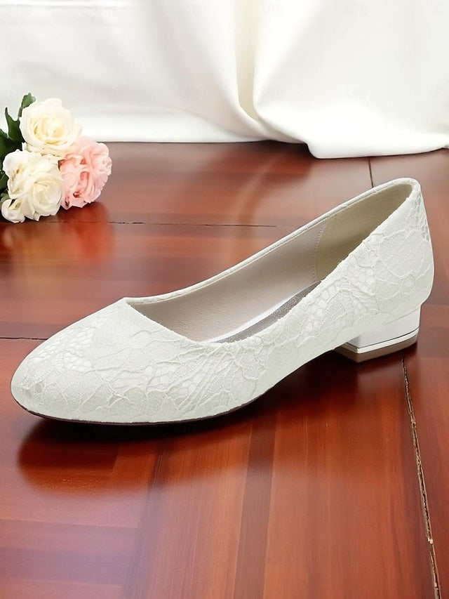 Flats Women's Wedding Lace Ivory Heel Low FashionChic