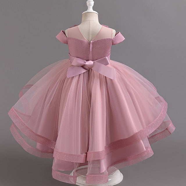 Girls' Dress Party Kids Color Wedding Sleeve Short Solid FashionChic