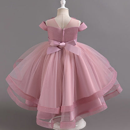 Girls' Dress Party Kids Color Wedding Sleeve Short Solid FashionChic