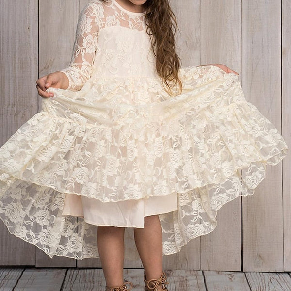 Girl Flower Colored Dress Girls' Long Kids Solid FashionChic