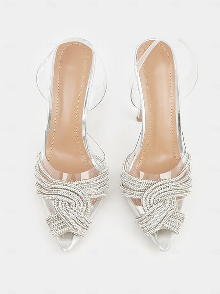 Stiletto – Rhinestone Straps with Sandals Silver Transparent FashionChic