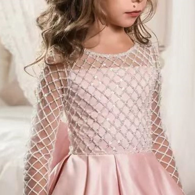 Solid Flower Long Party Girl Color Girls' Kids Dress FashionChic