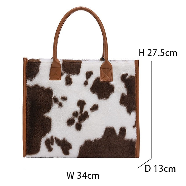 Tote Bag with Leather Faux Leopard Print Brown Women's Fur FashionChic