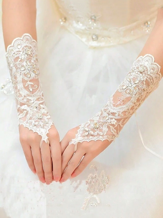Bridal Pearls with Lace Wedding Gloves Accessories Elegant – FashionChic