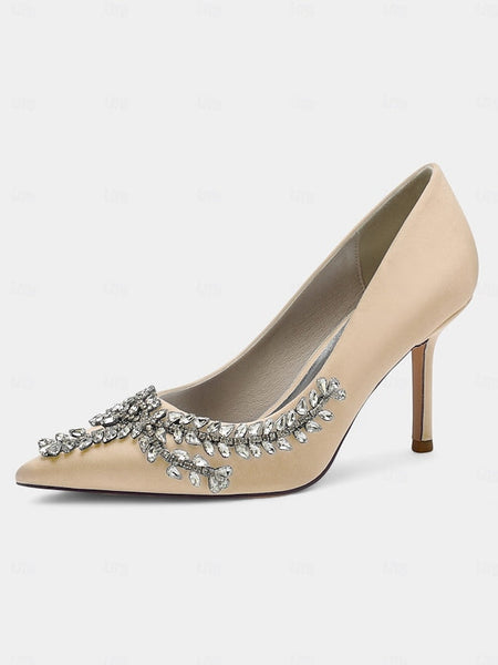 Stiletto Satin Heels – Women's Rhinestone-Embellished FashionChic