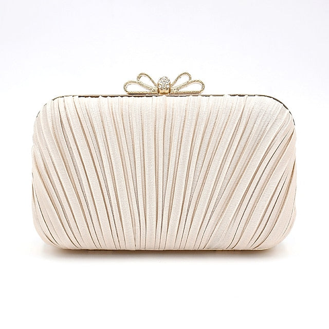 Clutch Bag White Women's Pleated Elegant Rhinestone Bow – FashionChic