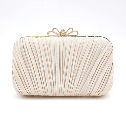 Clutch Bag White Women's Pleated Elegant Rhinestone Bow – FashionChic