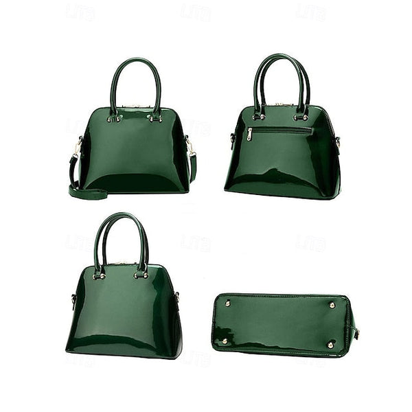 Women's Elegant Patent Shiny Tote Green Leather - Bag FashionChic