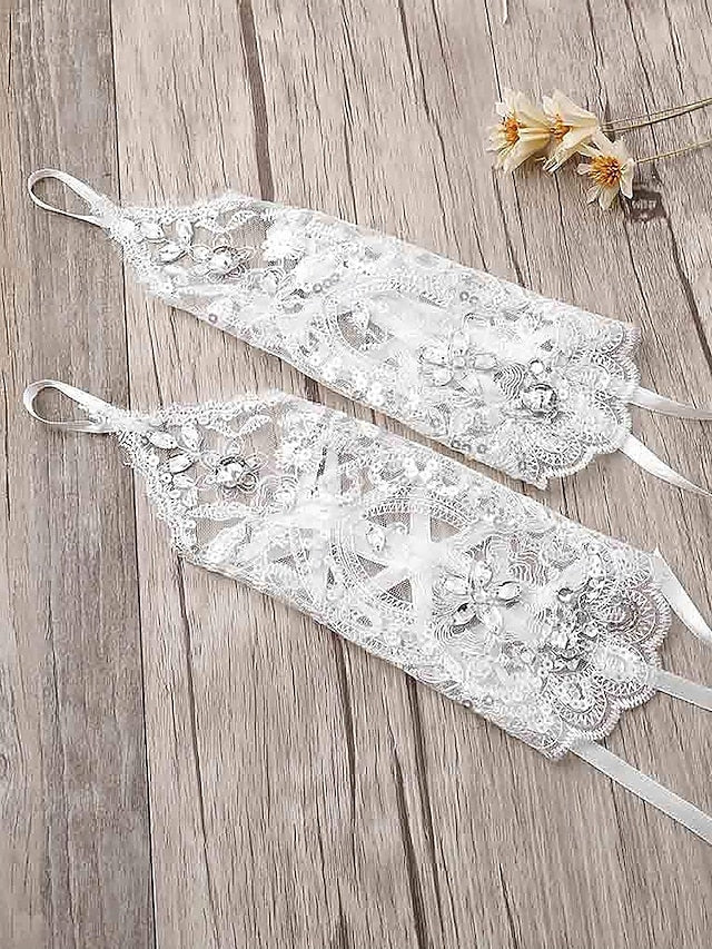 Bridal Pearls with Lace Wedding Gloves Accessories Elegant – FashionChic