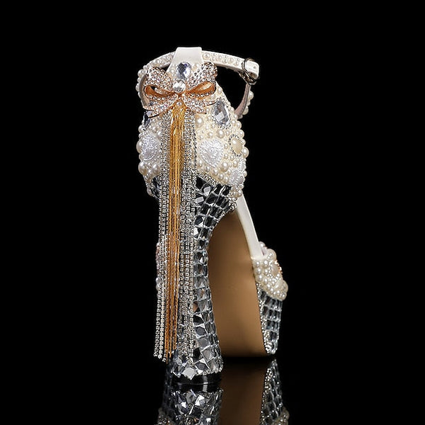 Rhinestone Women's White Platform and Embellished Pearl FashionChic