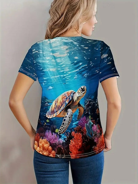 Women's T Shirt Summer Tops Scenery Sea Turtle Classic FashionChic