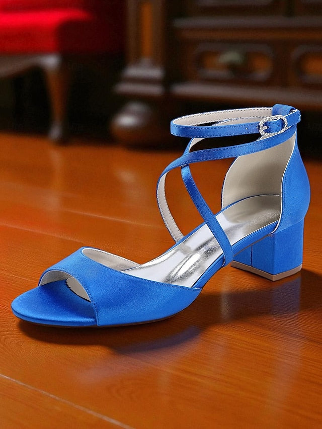 Sandals - Block with Ankle Heel Satin Elegant Strap Women's FashionChic