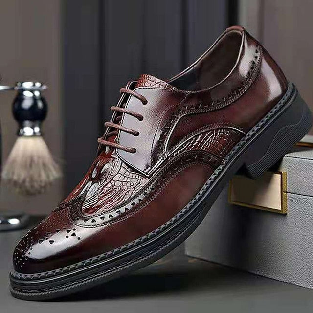 Brogue Leather Crocodile - Brown Men's Shoes Oxford FashionChic