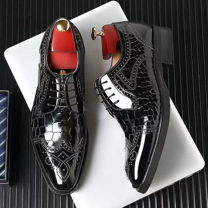 Brogue with Burgundy Leather Men's Patent Shoes Oxford FashionChic